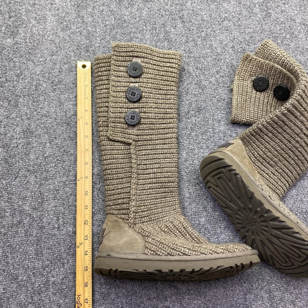 UGG Australia Classic Cardy Knit Tall Boots Tan Taupe 3 Button 5819 Womens Sz 7